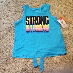 Justice Blue and Black Tank Top with Bold 'Strong' Graphic